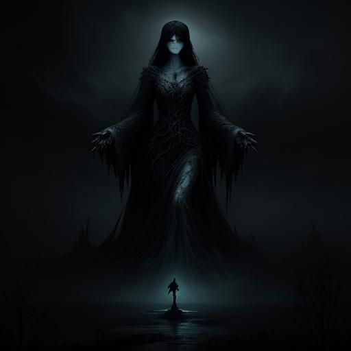 Eerie Ghostly Girl Running from Apparitions: Dark Fantasy Ar...