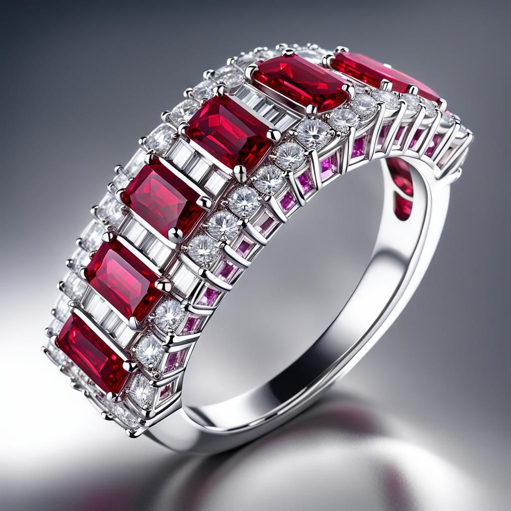 Diamond Ring with Rubies in Luxurious Rendering
