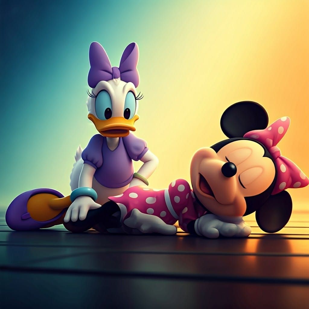 Disney-Inspired Scene of Daisy Duck and Minnie Mouse