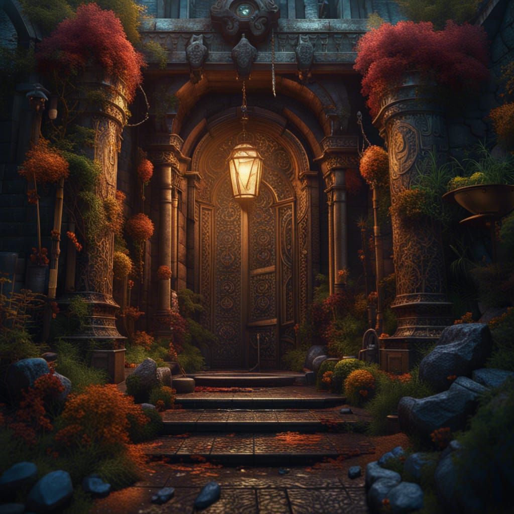 Fantastical Doorway Matte Painting in Deep Color