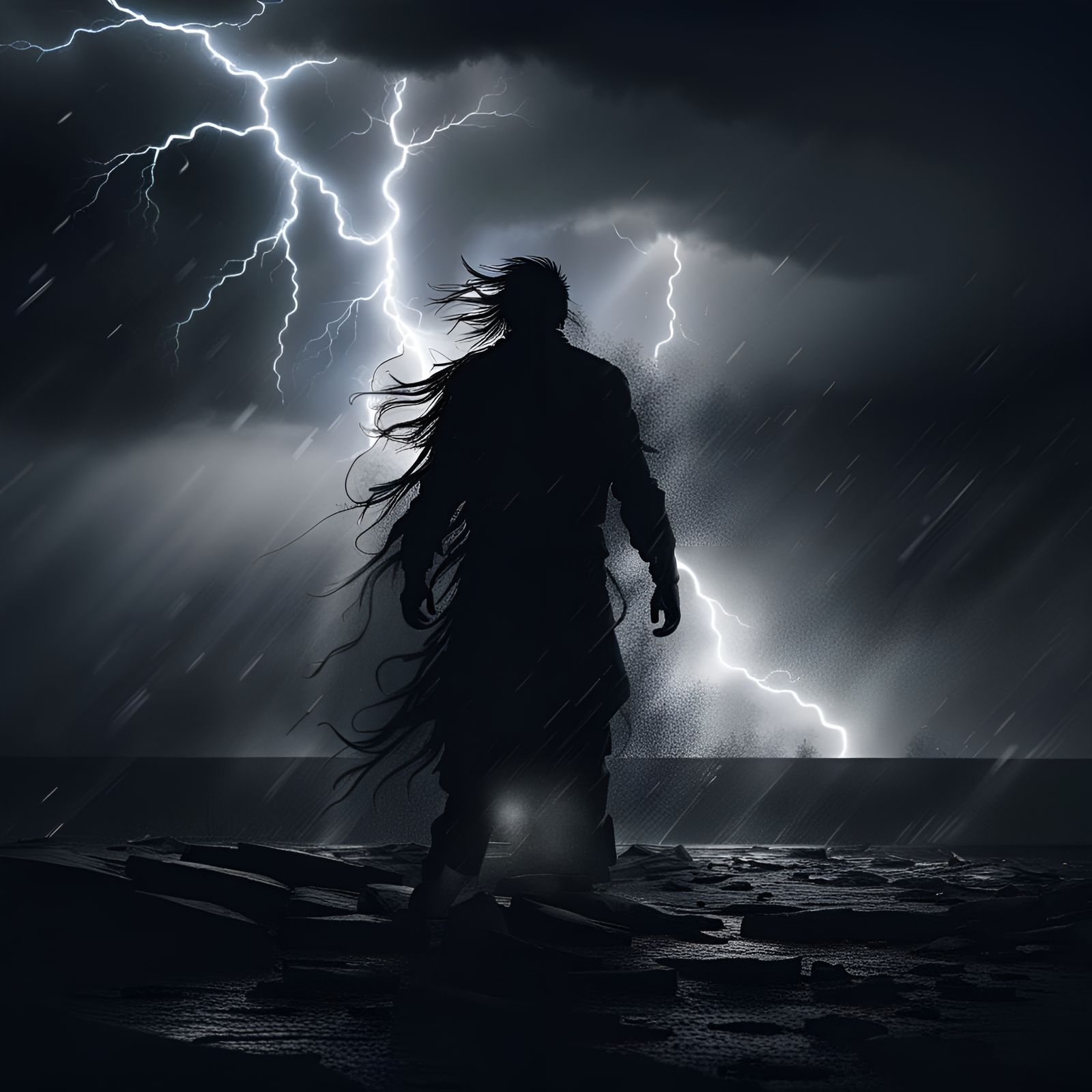 Defiant Figure Battles a Stormy Tempest