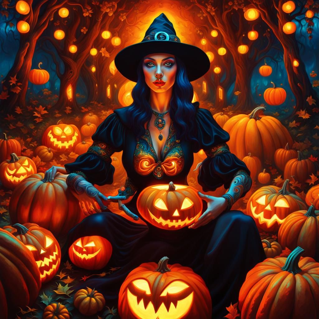 A mystical, pumpkin DJ witch with 2
