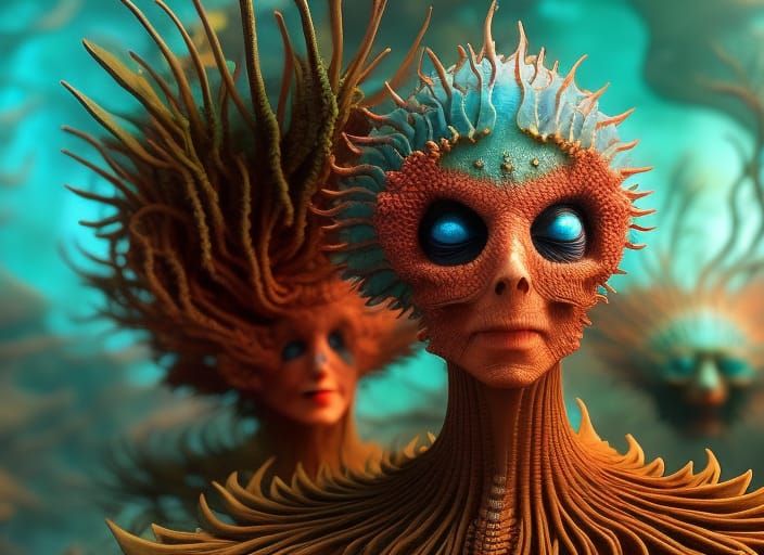 Gothic Coral Vampire in Dark Cavern