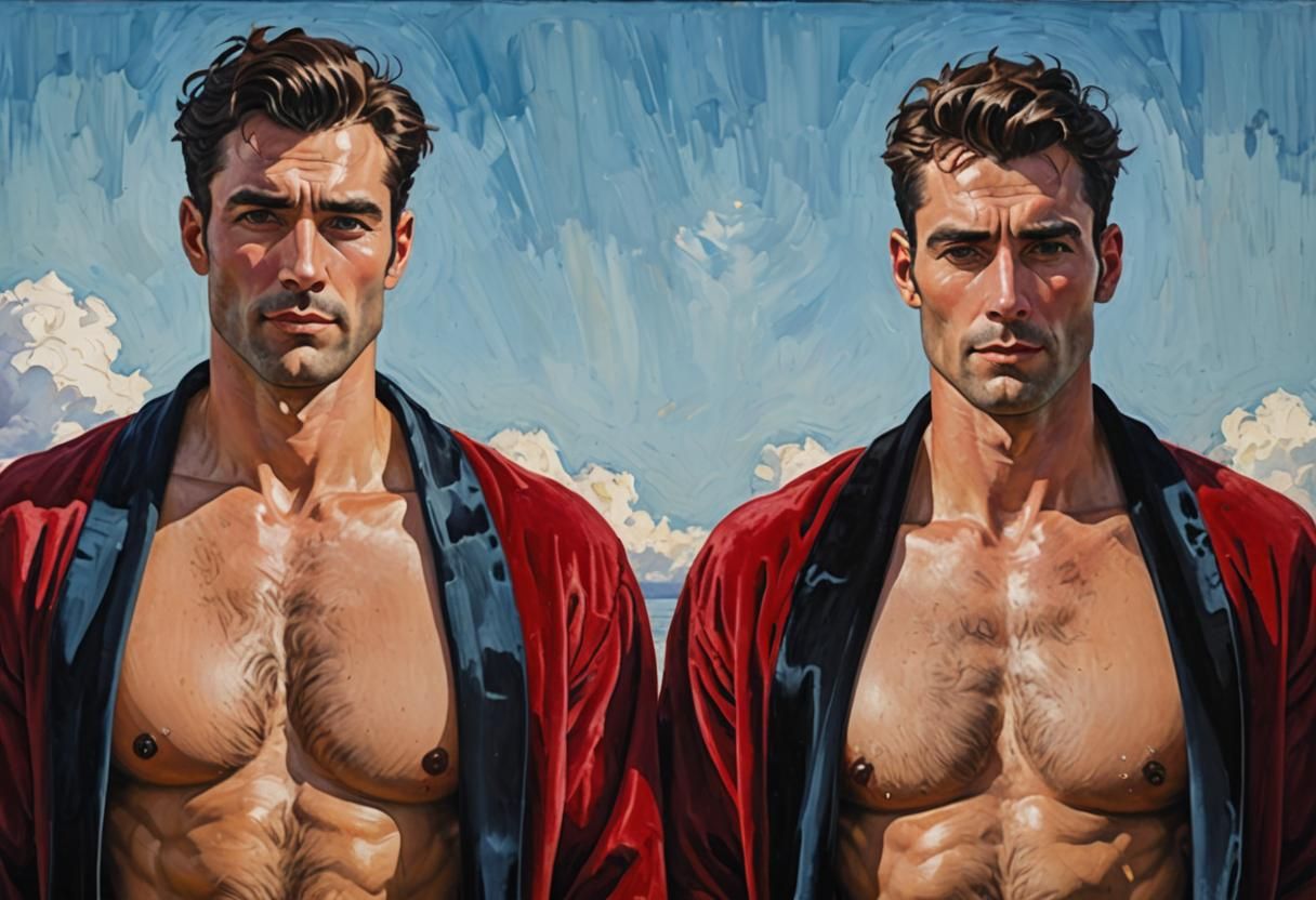 Expressionist Painting of Two Men in Velvet Robes