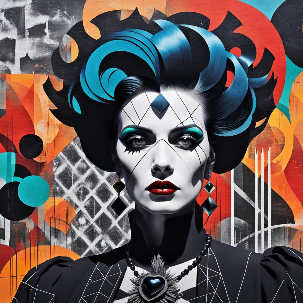 Goth Woman Street Art Graffiti Mural in Dada Style