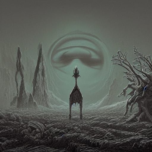 Eerie Alien Creature in Desolate Desert, Digital Painting