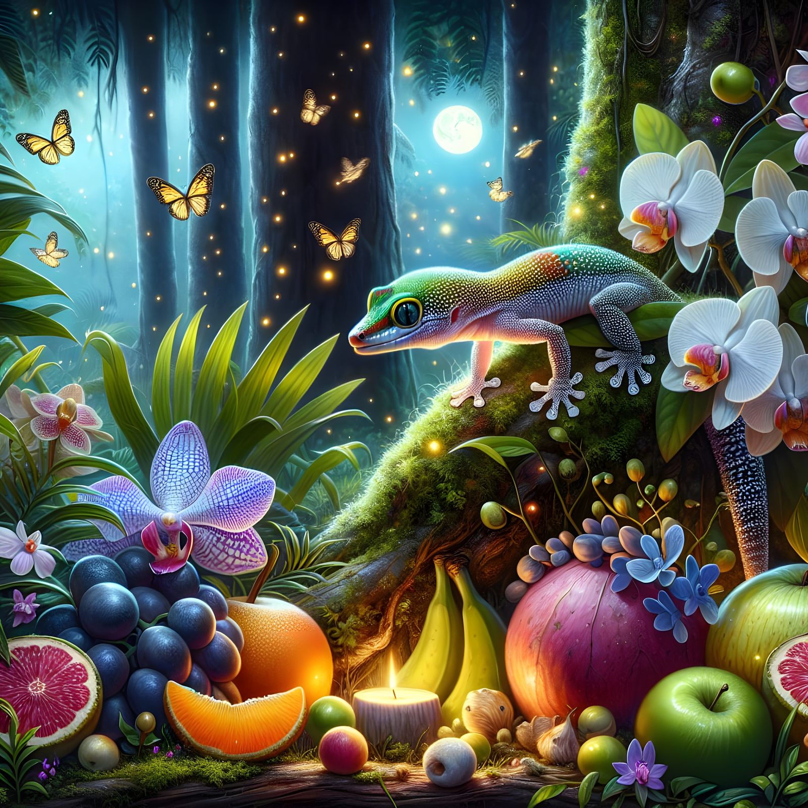 Serene Tropical Rainforest Gecko in Vibrant Bloom