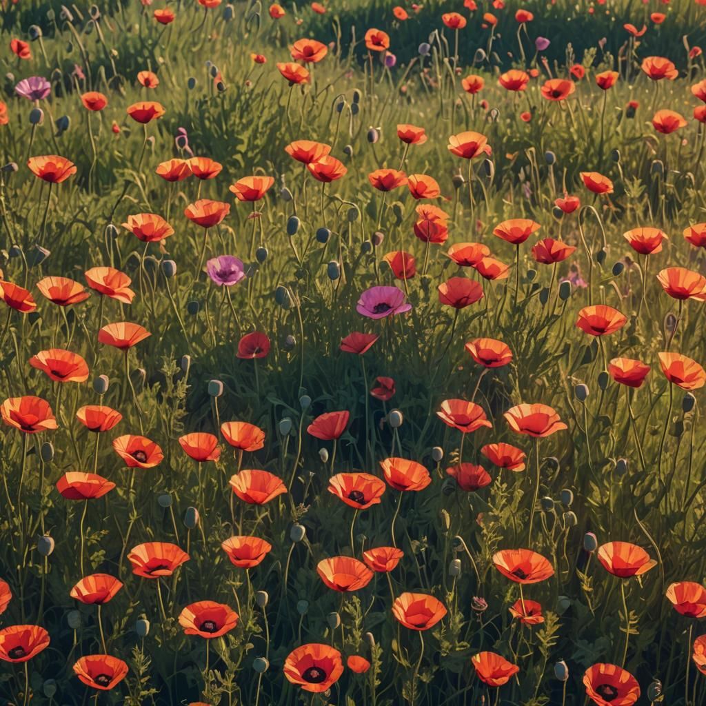 Synthwave Neon Poppies in Sunlight