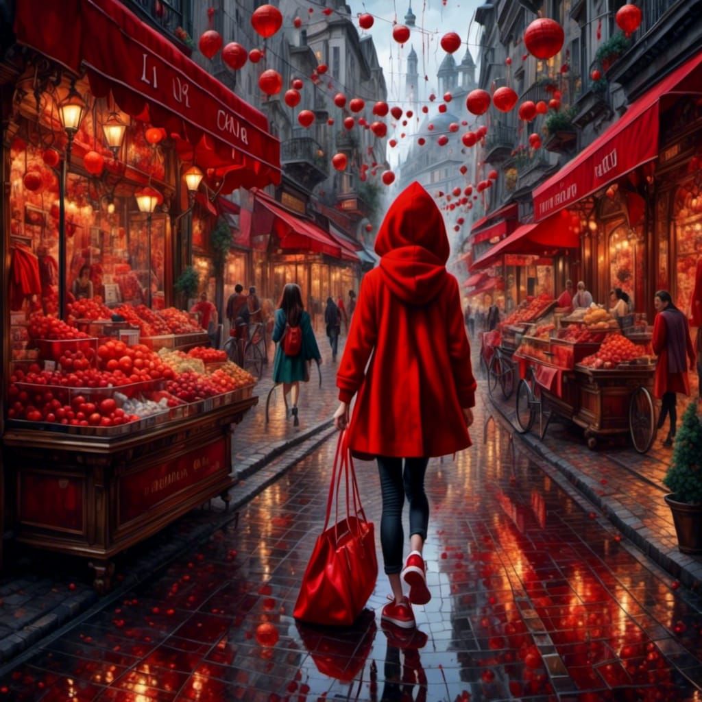 Modern Little Red Riding Hood in the City
