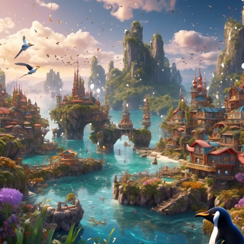 Colorful Penguin Matte Painting