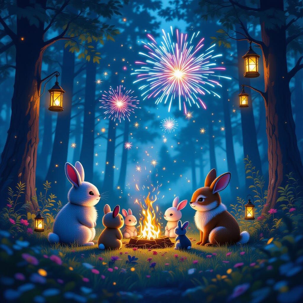 Whimsical Animals in Magical Forest Gathering