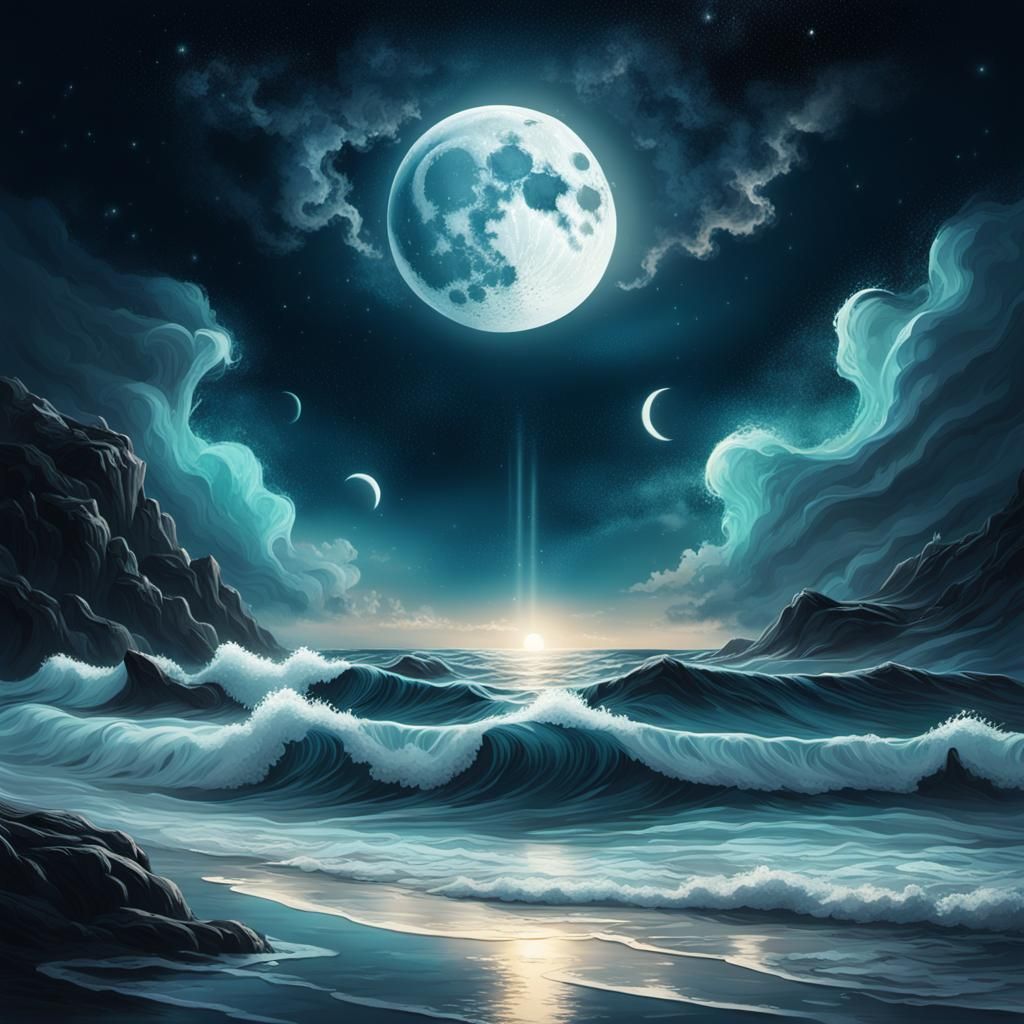 Moonlit Waves in Dark Fantasy Style