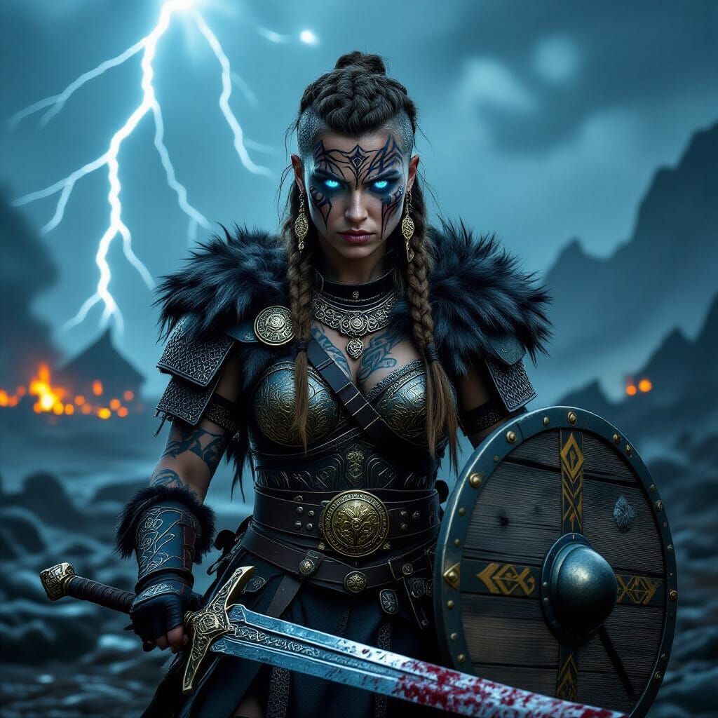 Fierce Barbarian Queen in a Raging Storm