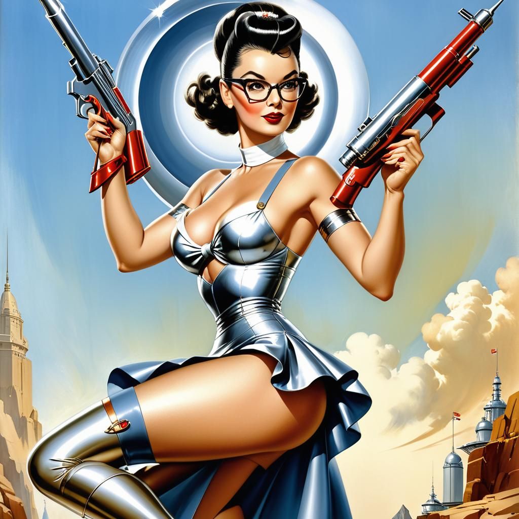 Retro Sci-Fi Warrior Woman with Raygun