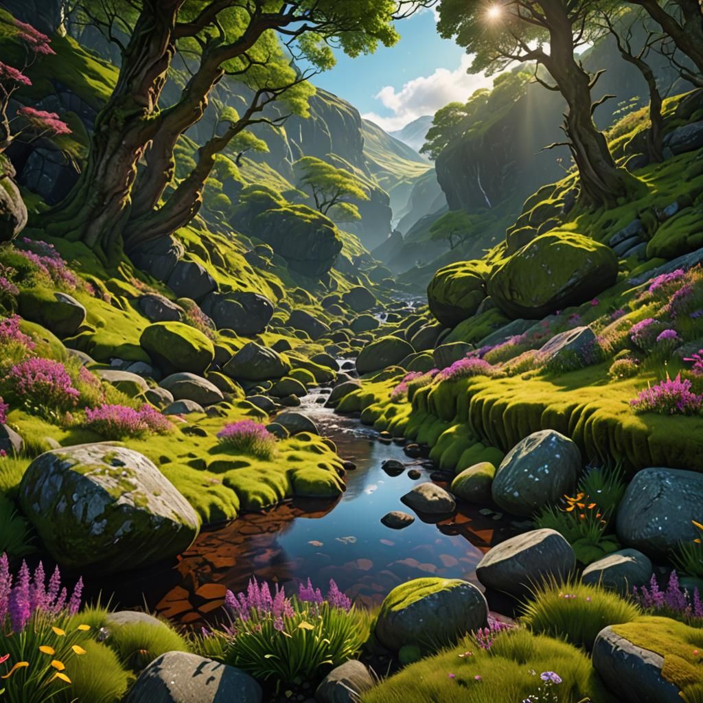 Enchanted Scottish Glen in Summer: Fantasy Concept Art