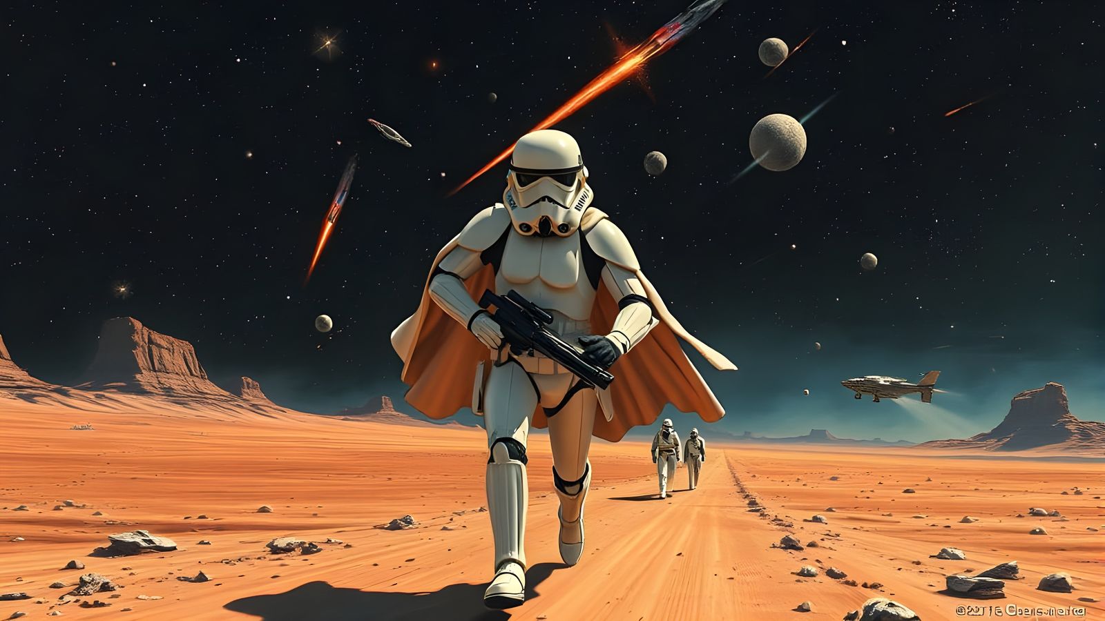 Stormtrooper Charges Across a Starry Battlefield