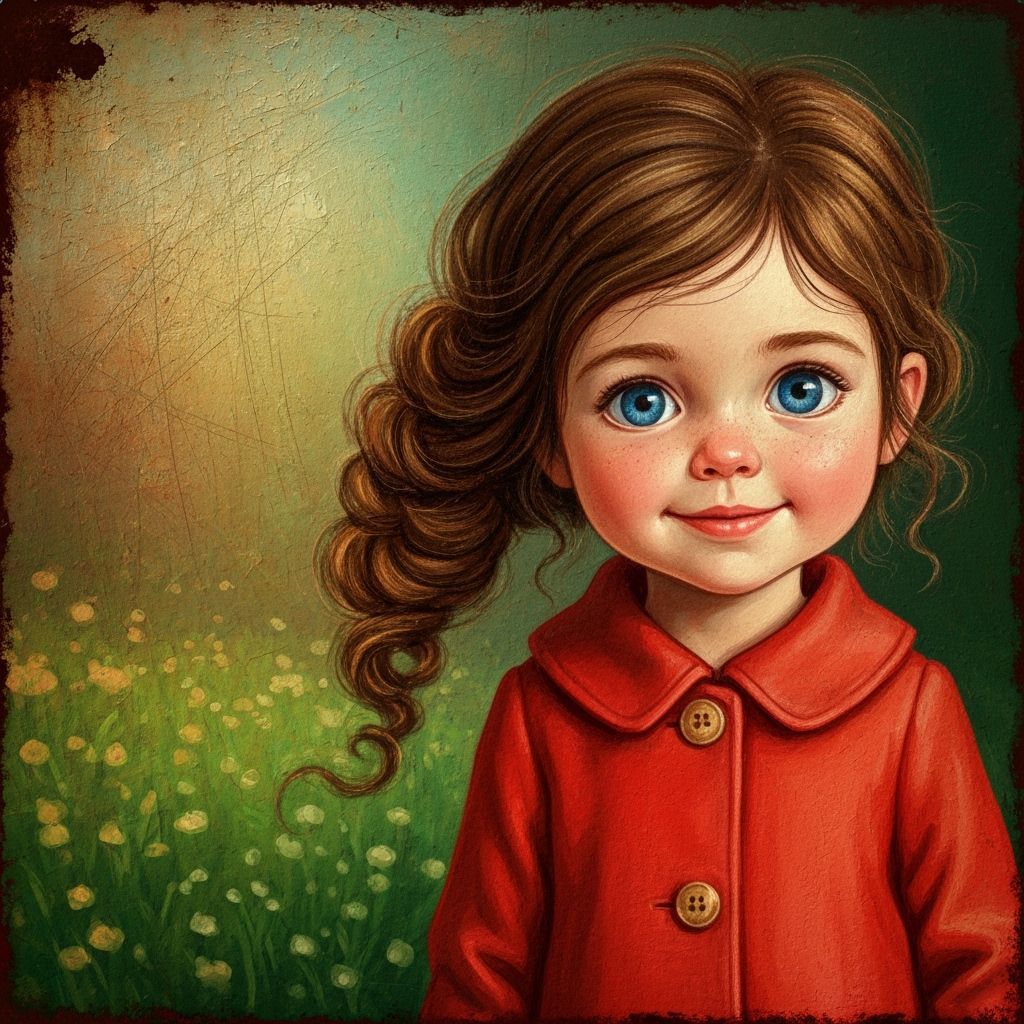 Girl in Red Coat in Garden