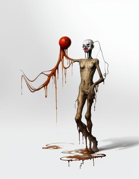 Surreal Wooden Clown Dummy in Oil Painting Style