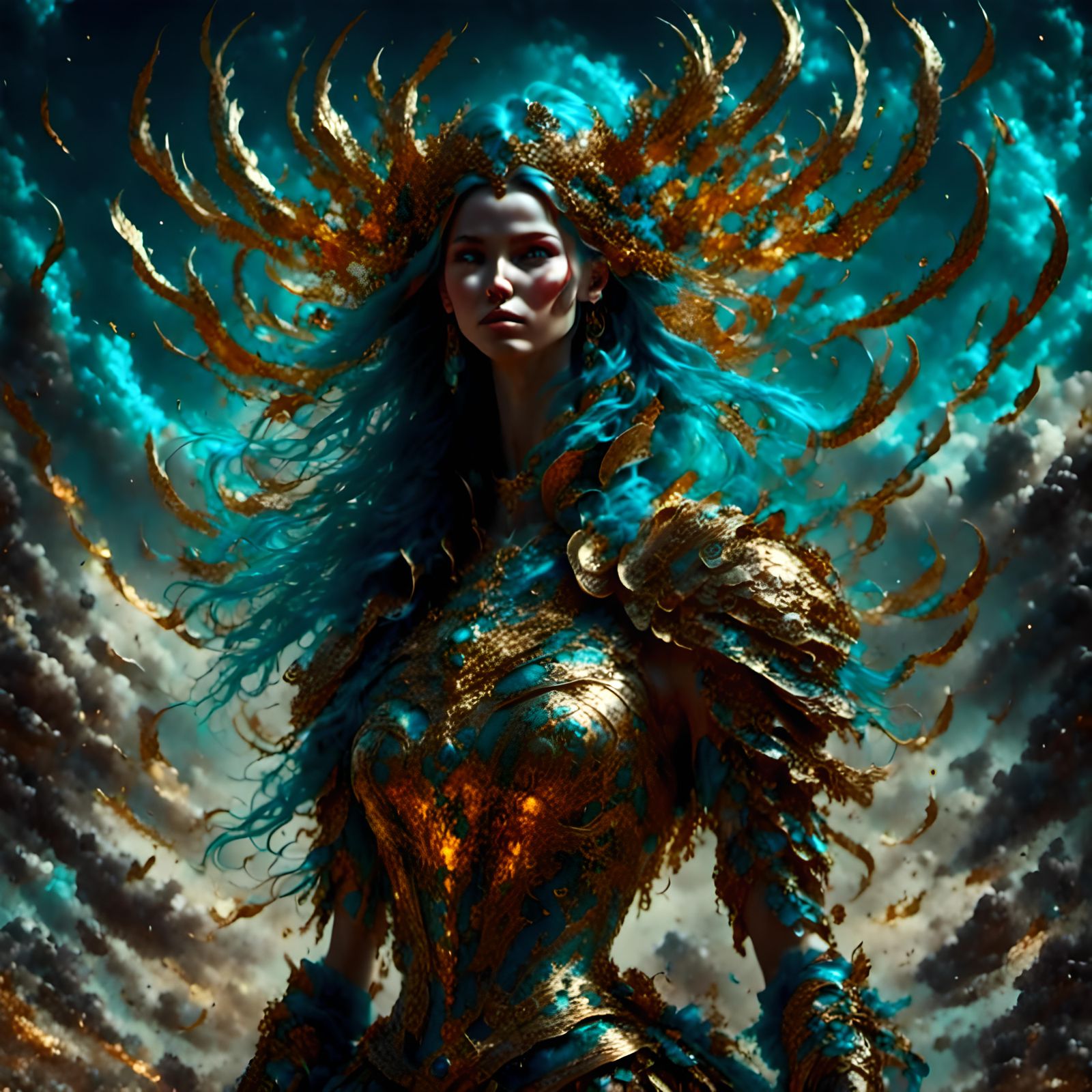 Dark Fantasy Queen in Cyberpunk Neon Style