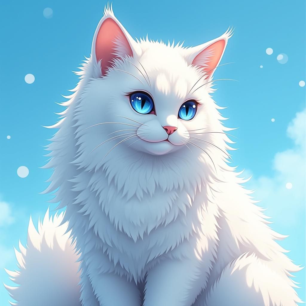 Regal White Cat in Anime Style Landscape