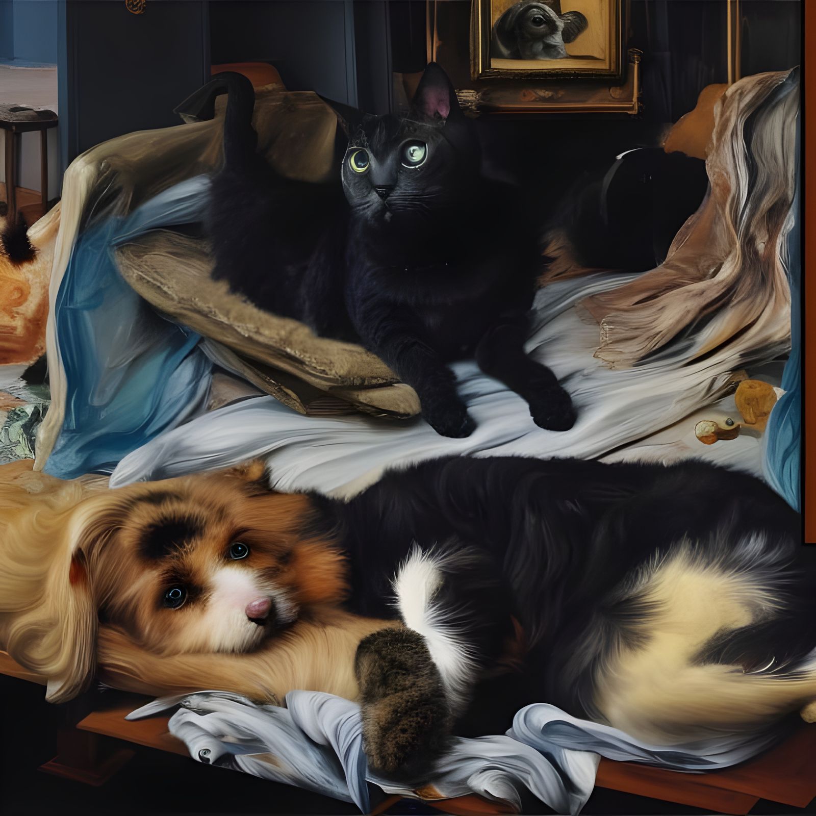 Affectionate Dog and Cat, Photorealistic Digital Art