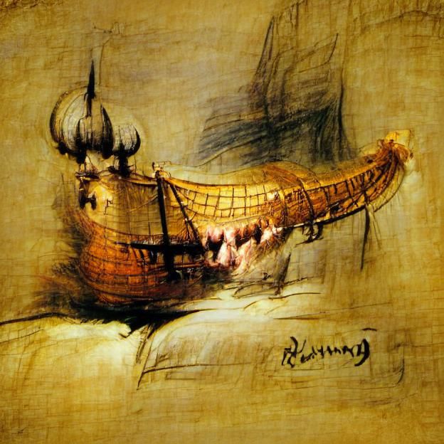 Viking Longship on Stormy Seas: Rembrandt Style