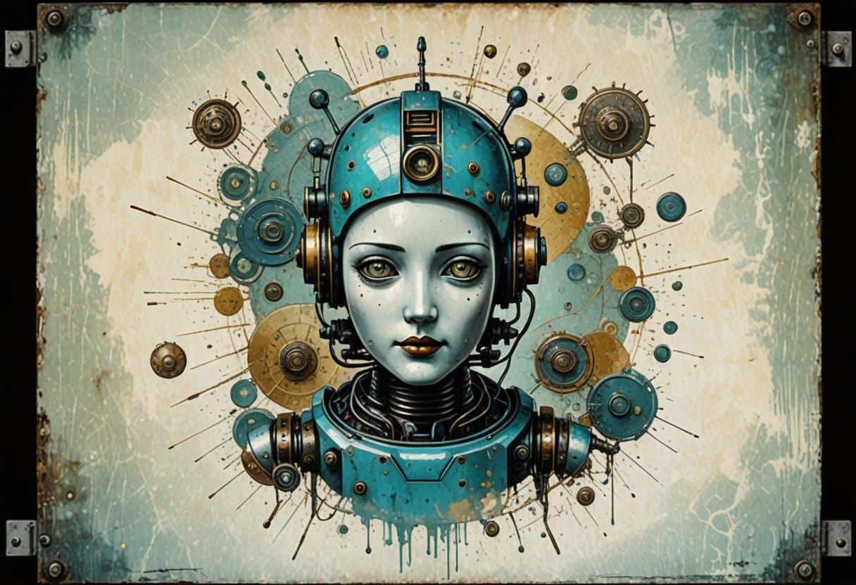 Vintage Robot's New Life on Venus, Oil Painting