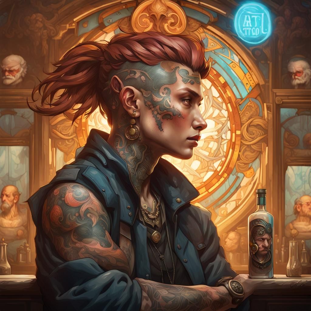 Detailed Tattoo Portrait in Digital Art Style