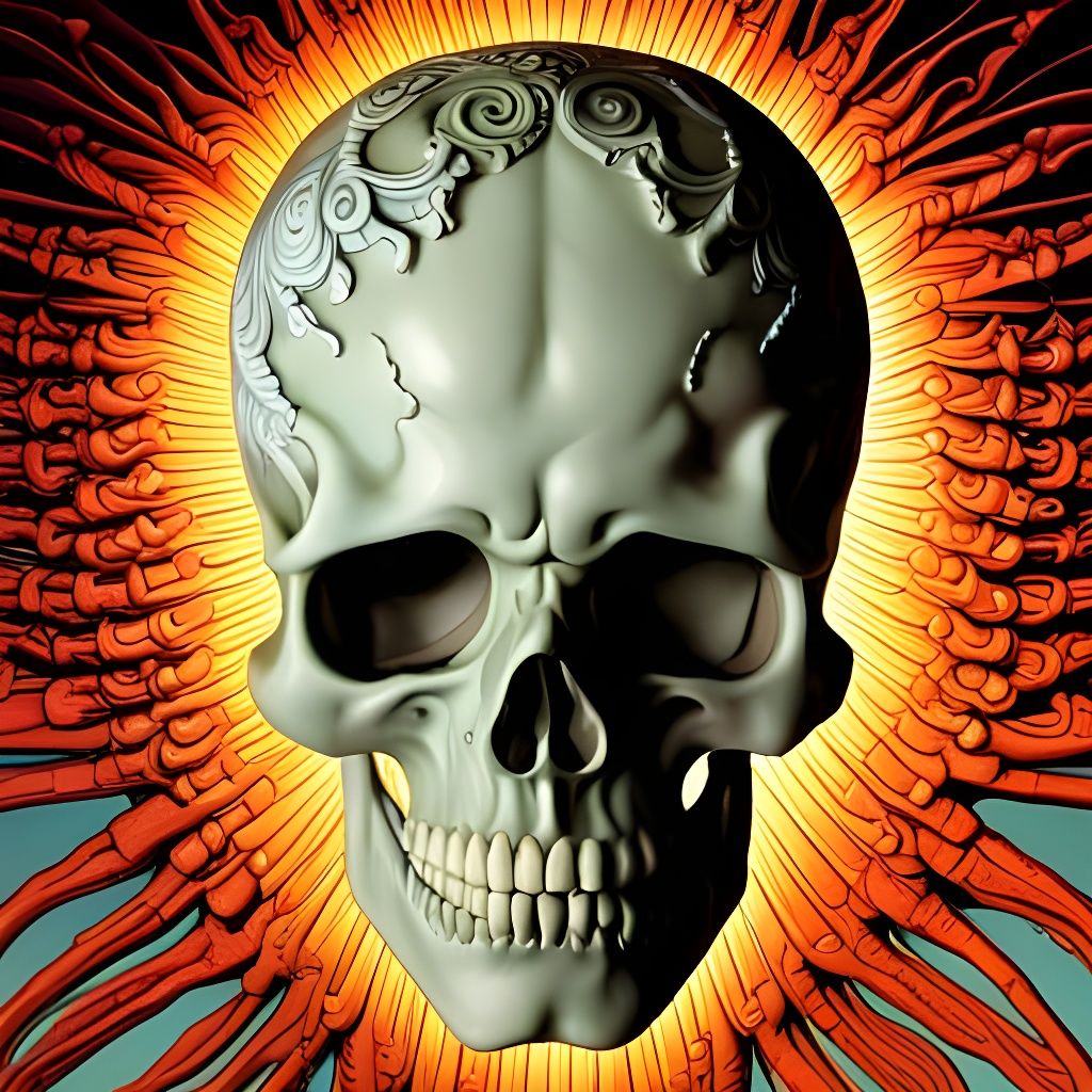 Intricate Skull Art in Dramatic Contrasting Colors