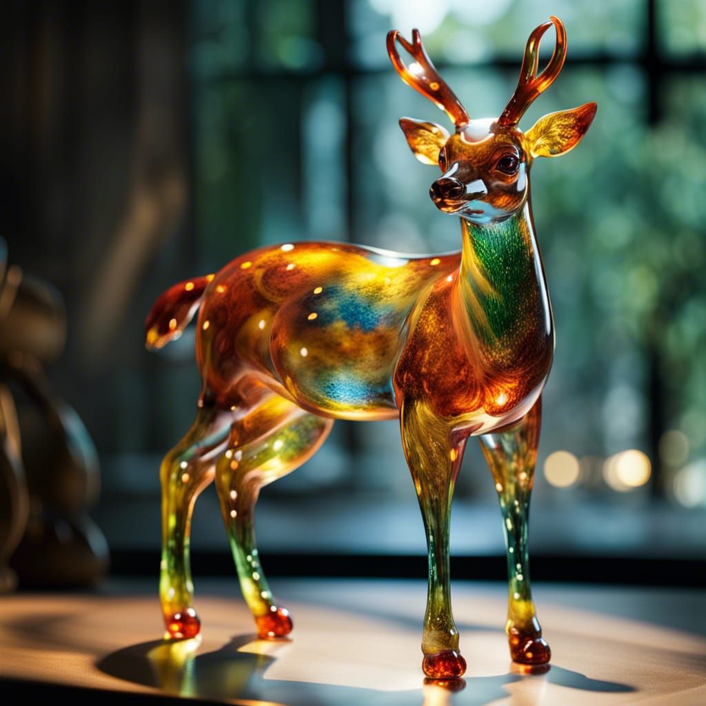 Sparkling Blown Glass Deer in Murano Style