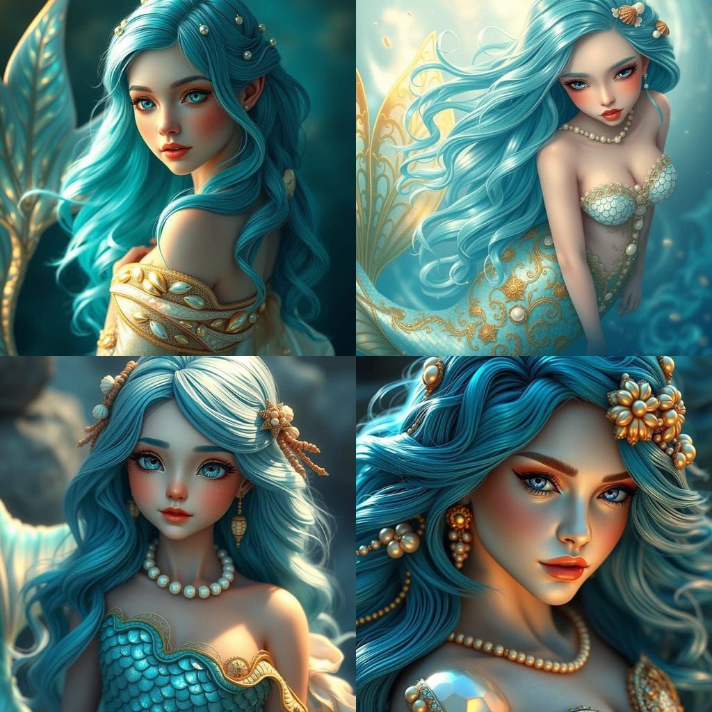 Enchanting Mermaid in Shimmering Aquamarine Hair