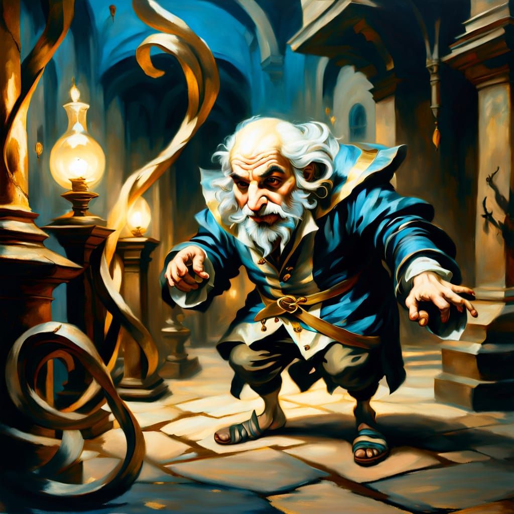 Baroque Oil Painting of a Twisted Creature in Golden Light