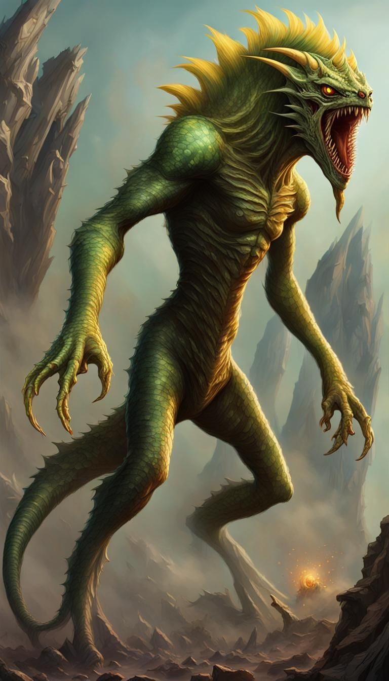 Alpha-Draconian Alien Warrior in Destroyed Earth Setting