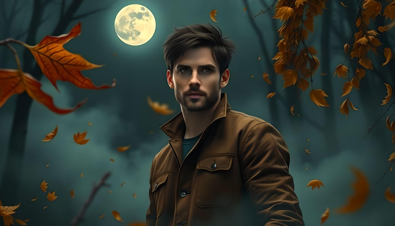Mystical Autumn Portrait with Two Moons