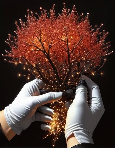 Pointillist Gloves with Ember Glow and Thorny Texture