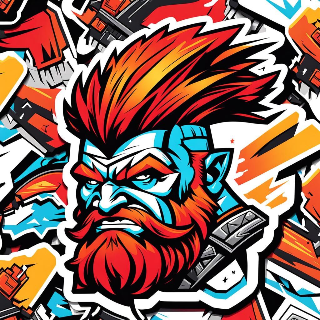 Barbarian Dwarf Head Sticker in Neon Colors