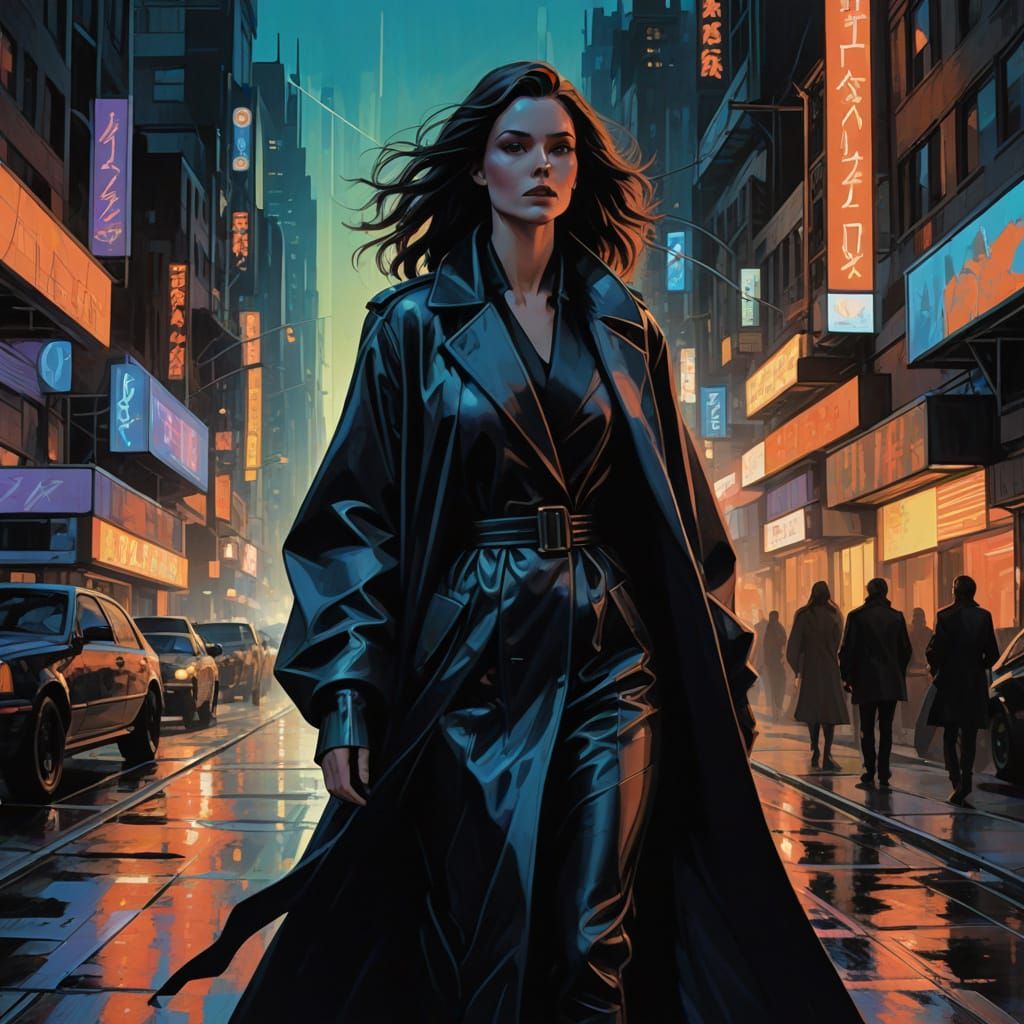 Futuristic City Runner in Dynamic Brushstrokes