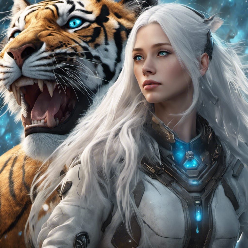Sci-Fi Lady with Tiger in Detailed Concept Art