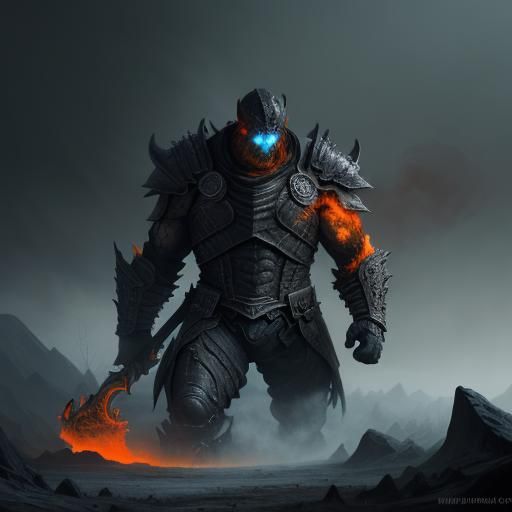 Colossal Obsidian Warden in Desolate Hellscape