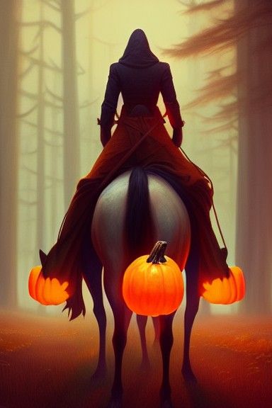Headless Horseman with Pumpkin Head, Digital Art