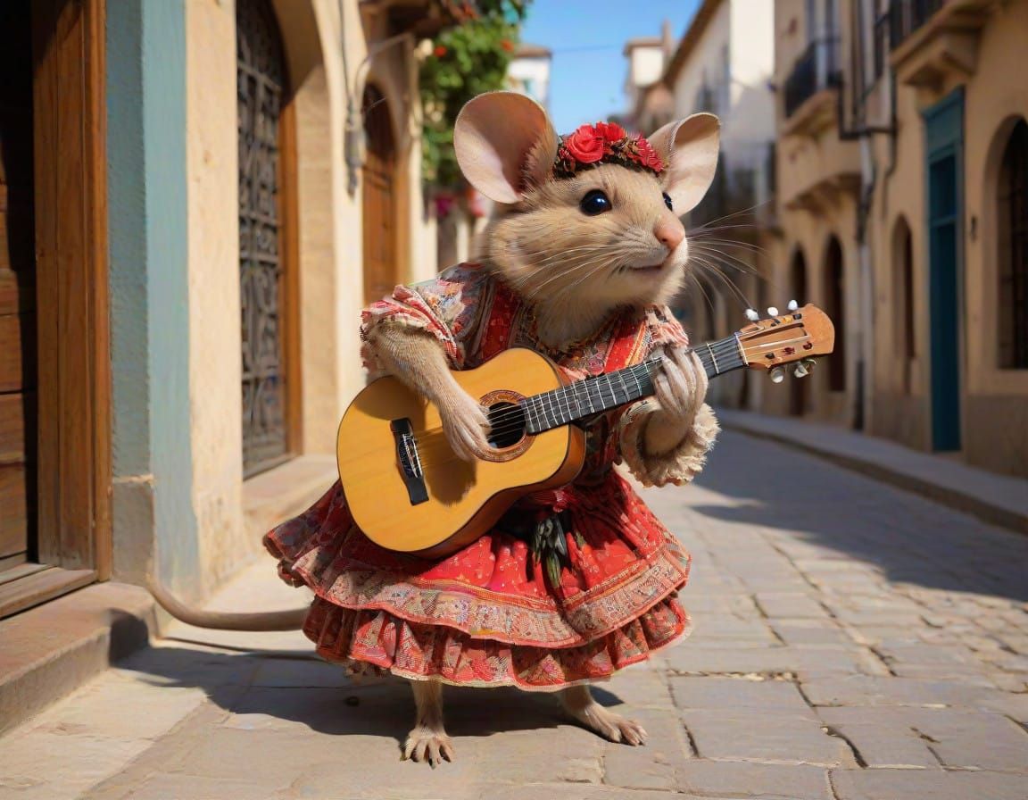 Flamenco Fiddling Mouse in Spanish Town