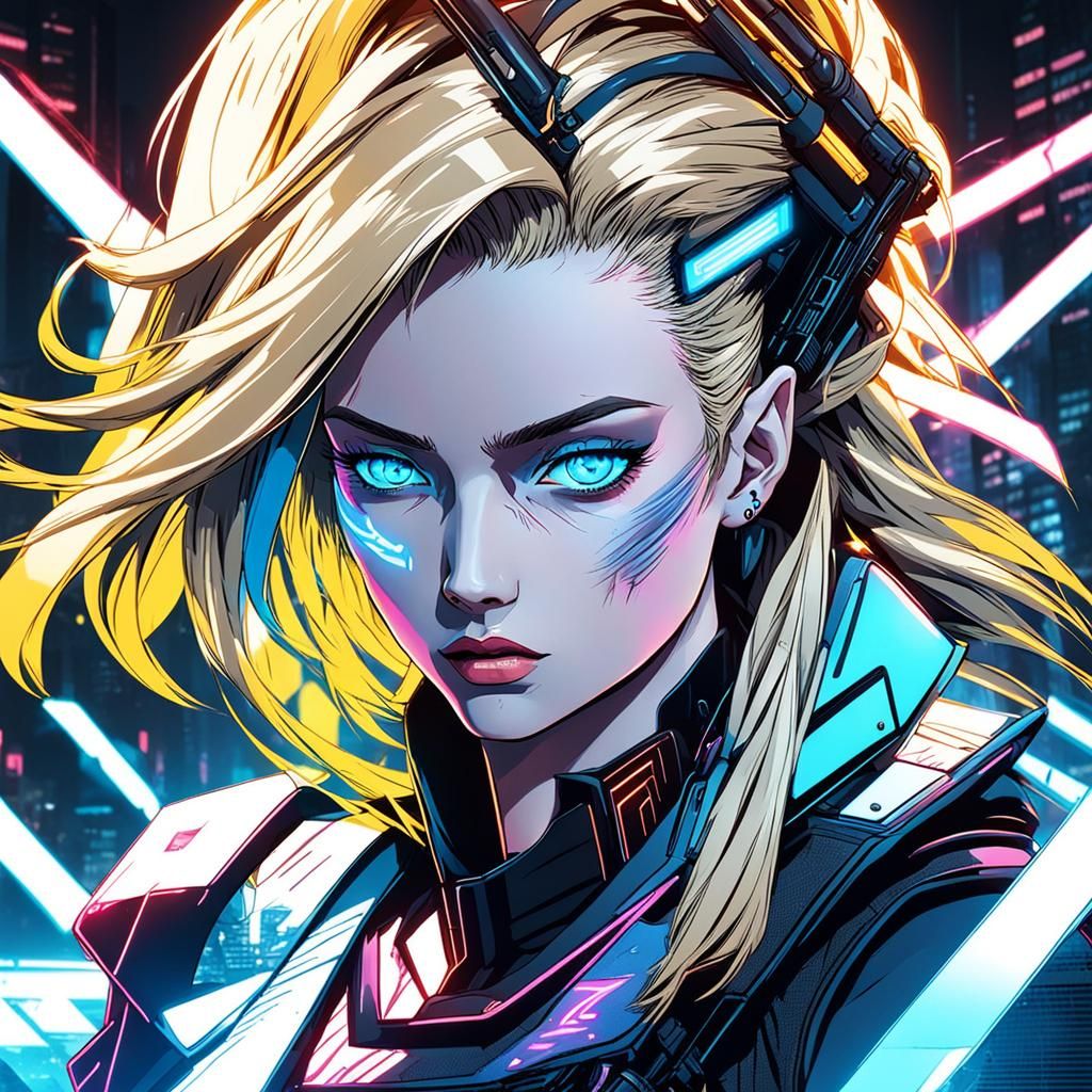 Cyberpunk Noble Girl with Blue Eyes