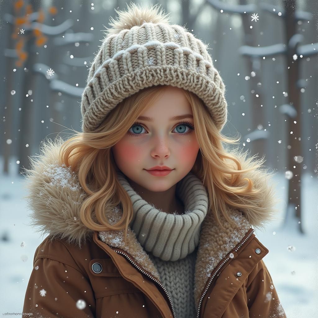 Girl in Winter Coat, 3D Cartoon Style