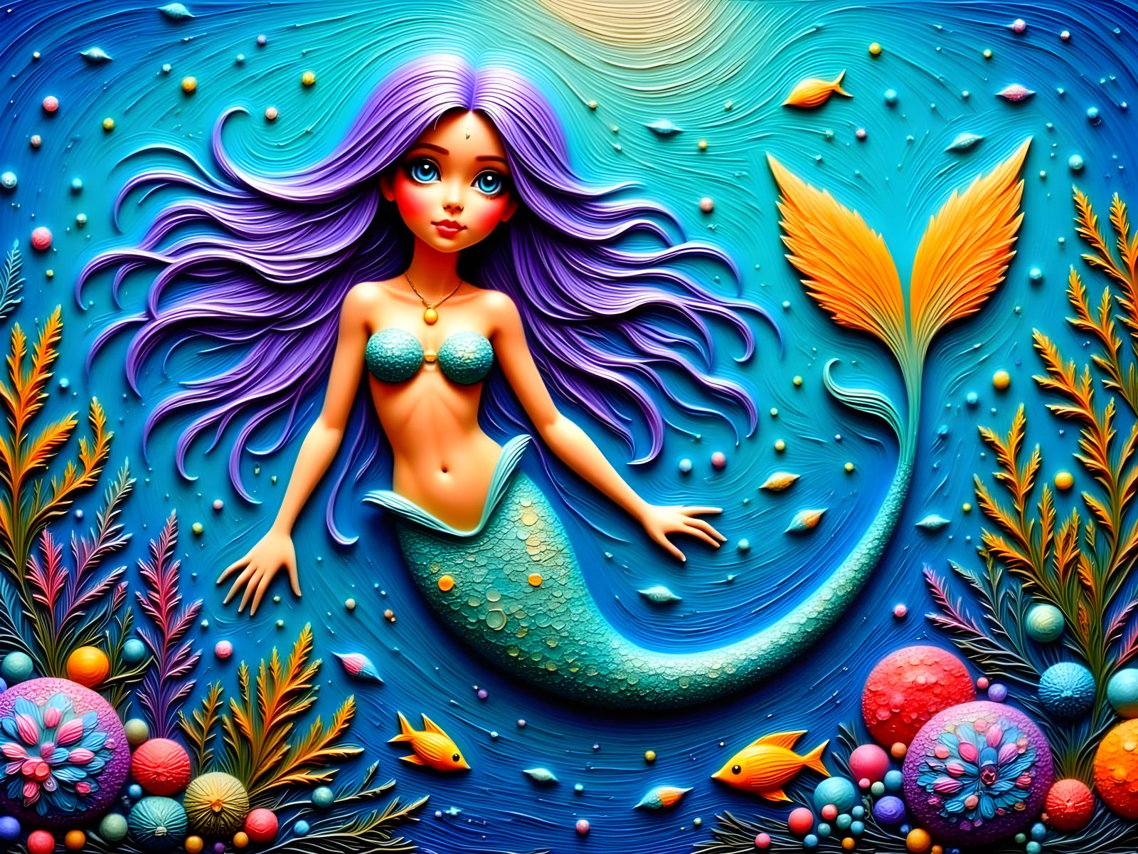 Expressive Oil Painting of a Whimsical Mermaid in a Dreamlik...