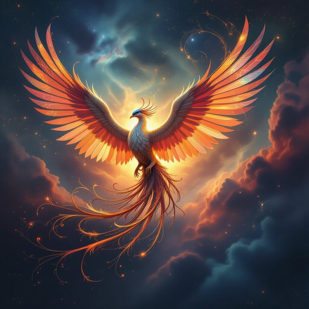 Biomechanical Phoenix Emerges in Art Nouveau Style