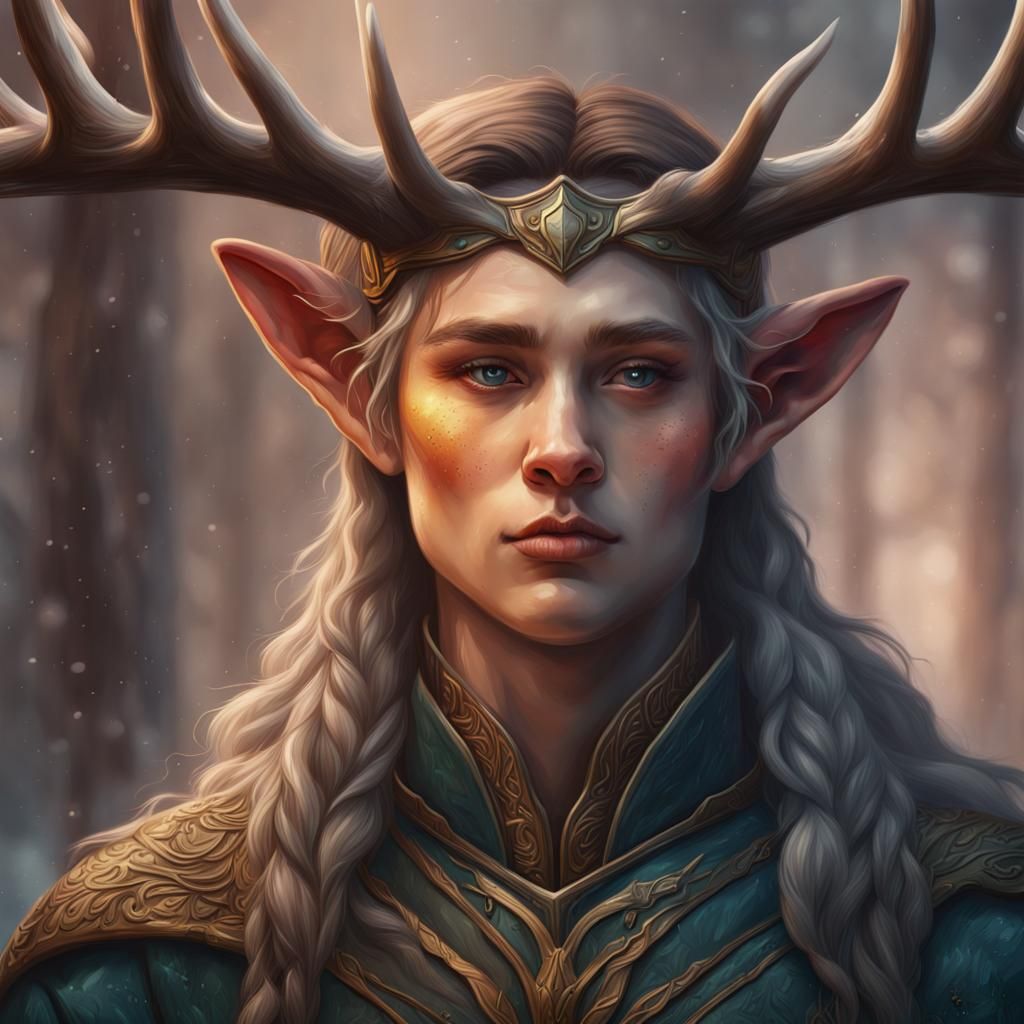 Elf Painting Elk Portrait on Canvas