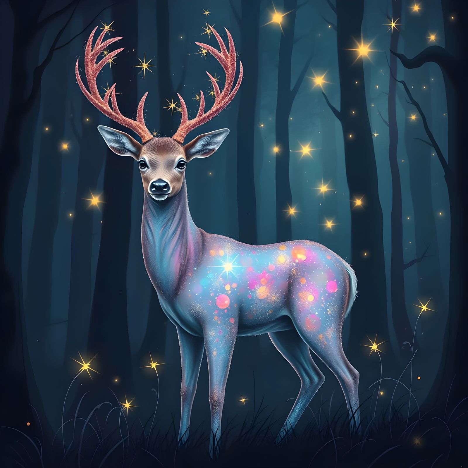 Glittering Deer in Magical Forest