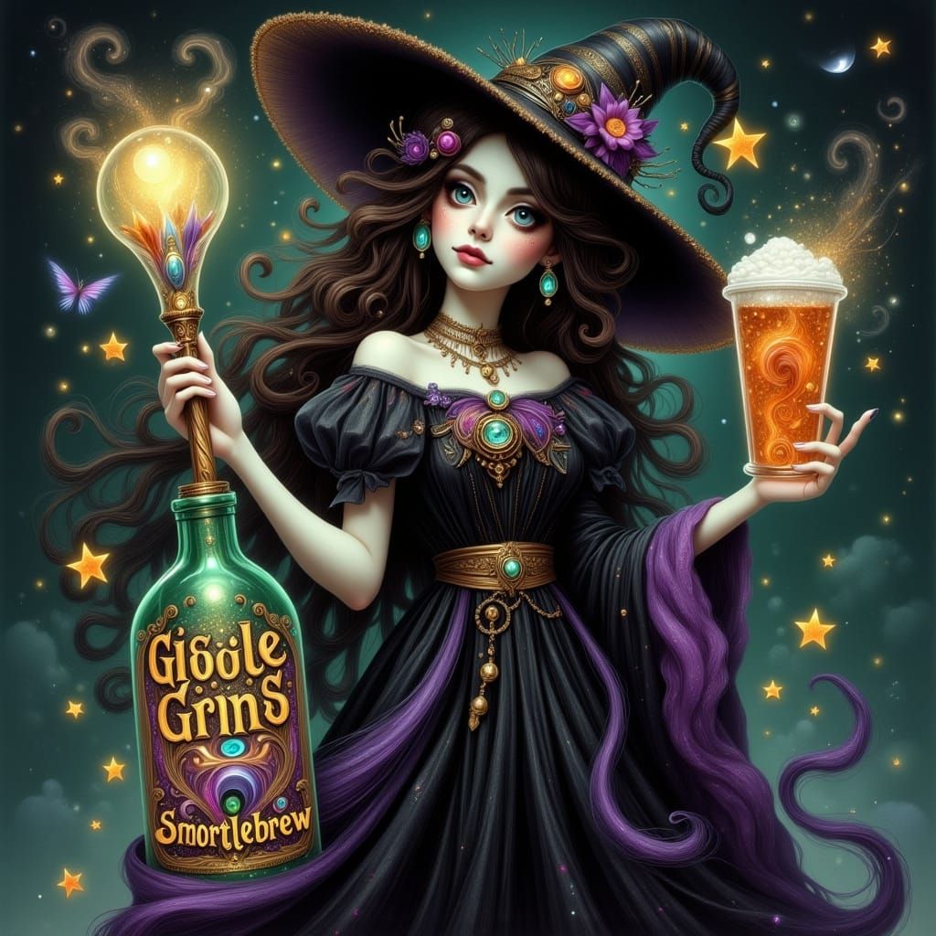 Enchanted Witch Holds Fizzy Gigglegrin's Snortlebrew in Whim...