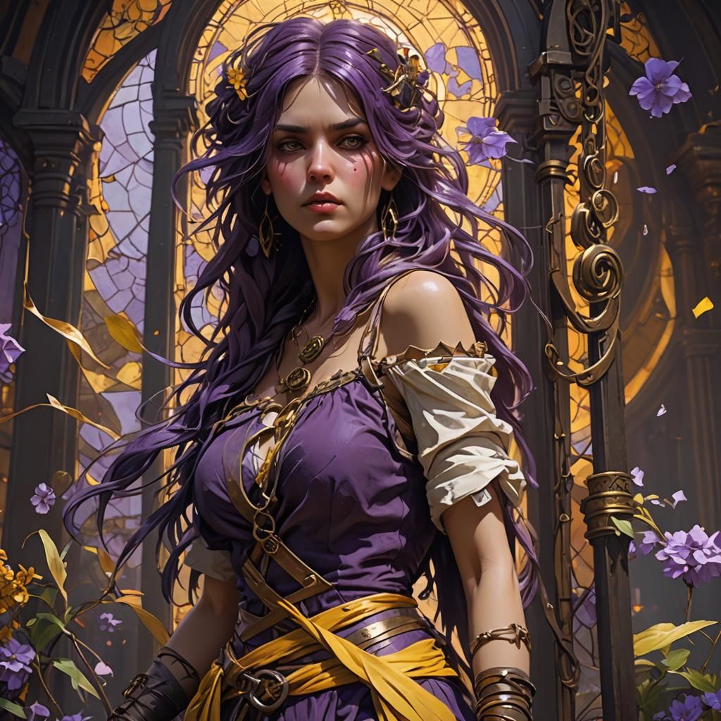 Dark Fantasy: Tied Up Girl in Purple and Yellow