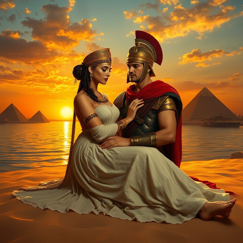 Egyptian Queen Cuddles with Roman Soldier by Sunset on the N...